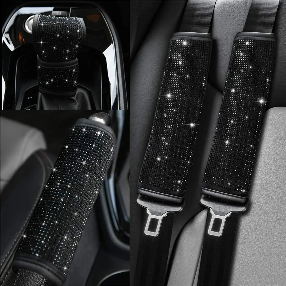 👑 Luxe Black Diamond Gear Shift & Handbrake Cover – Bling Meets Bold Elegance 👑