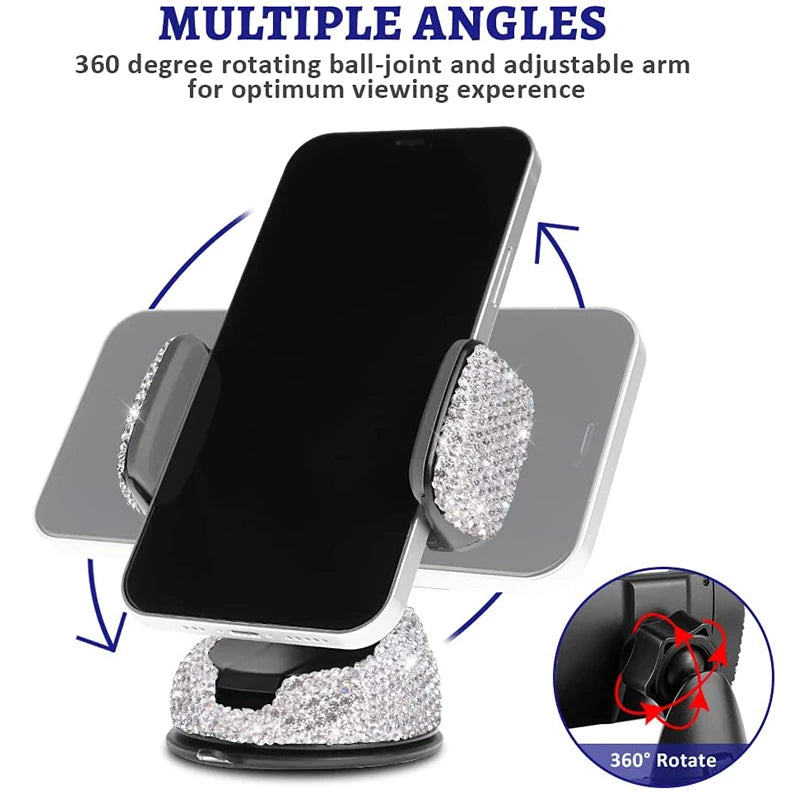 👑 Luxe Diamond 360° Car Phone Holder – Sparkle, Style & Stability in Every Drive 👑