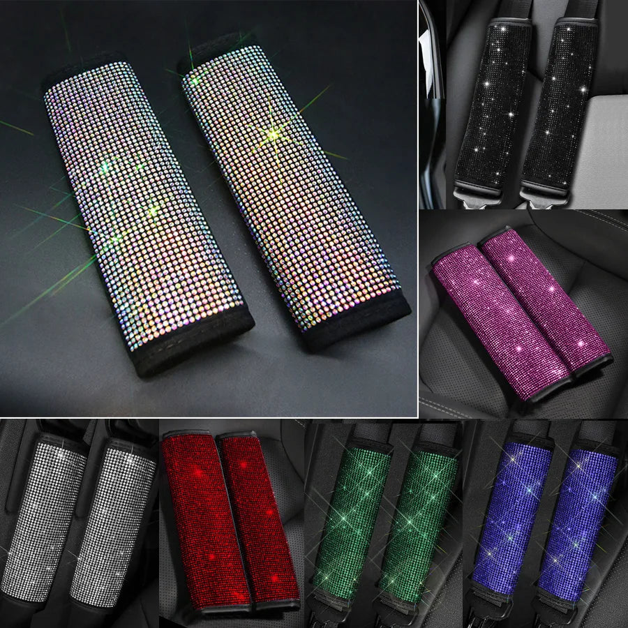 2 Pack Crystal Rhinestone Car Seat Belt Cover Auto Should Padding Protector Diamond Car Interior Accessories For Women Girls