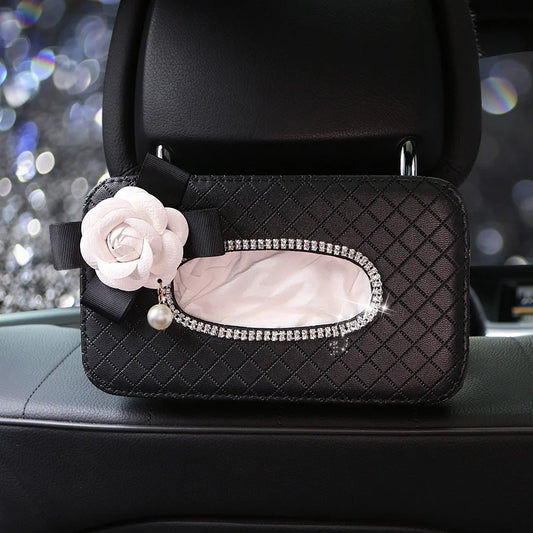 👑 Luxe Rhinestone Flower Car Tissue Box Holder – A Touch of Elegance & Convenience 👑