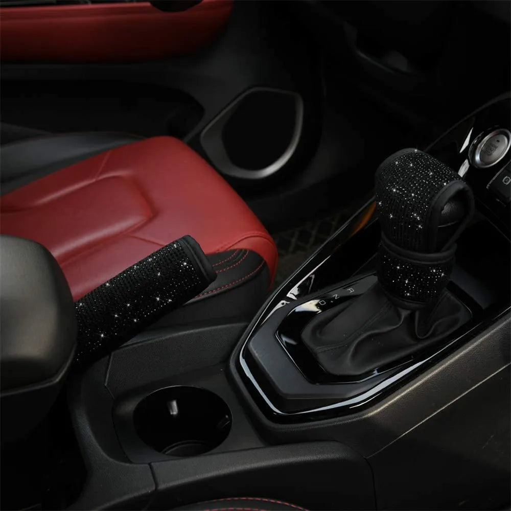 👑 Luxe Black Diamond Gear Shift & Handbrake Cover – Bling Meets Bold Elegance 👑