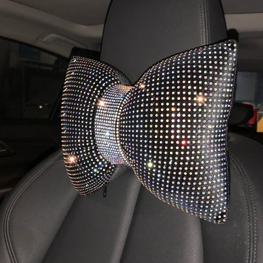 👑 Luxe Diamond Bowknot Car Neck Pillow – Comfort & Elegance for Every Queen 👑