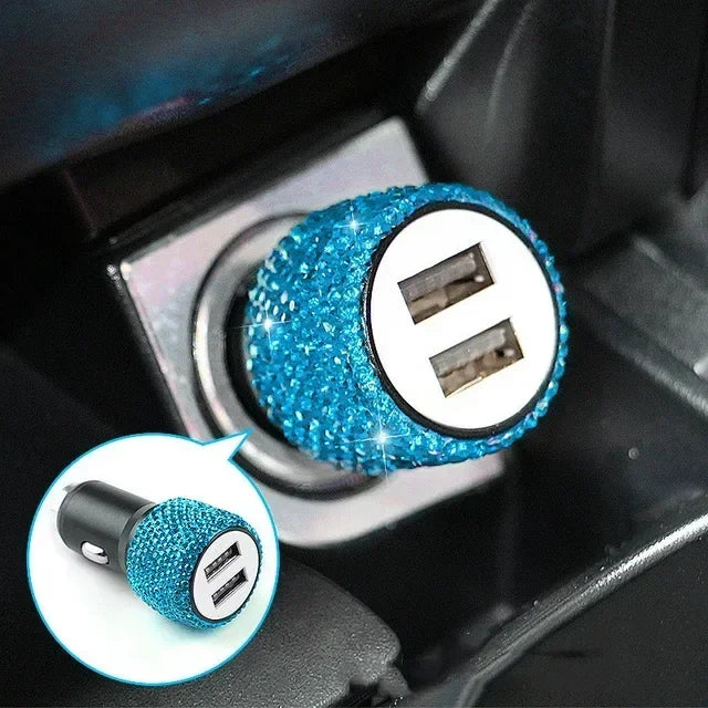 👑 Luxe Bling Dual-Port USB Car Charger – Sparkle & Speed for the Modern Queen 👑