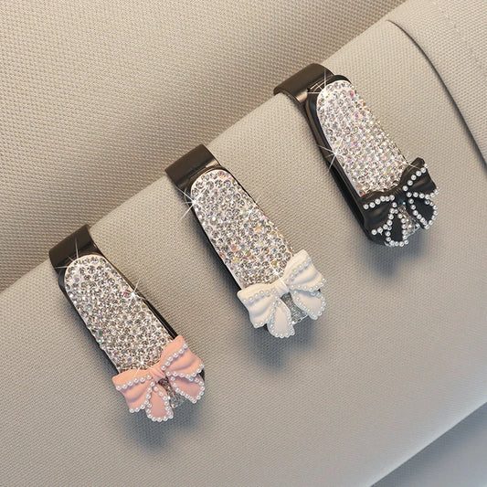 👑 Luxe Diamond Bow Sun Visor Sunglasses Clip – A Sparkling Touch of Elegance & Organization 👑