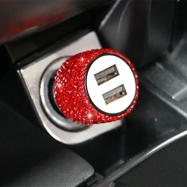 👑 Luxe Bling Dual-Port USB Car Charger – Sparkle & Speed for the Modern Queen 👑