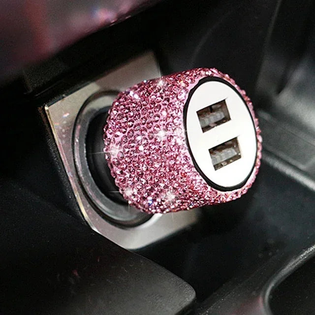 👑 Luxe Bling Dual-Port USB Car Charger – Sparkle & Speed for the Modern Queen 👑