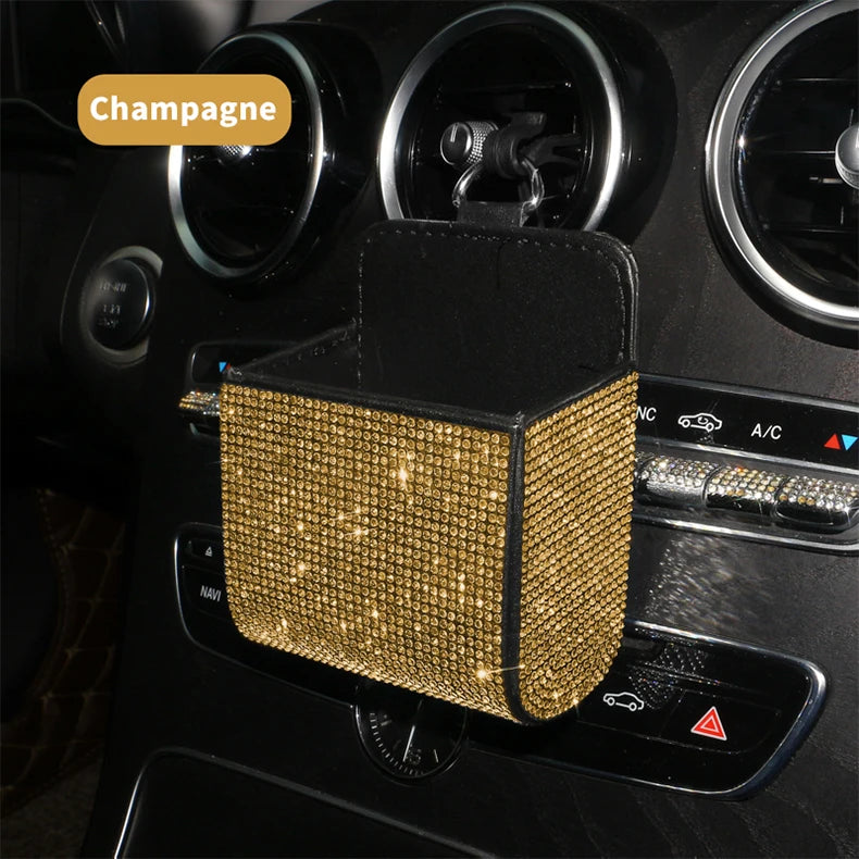 👑 Luxe Crystal Diamond Car Vent Storage Box – Chic & Functional Glam for Queens 👑