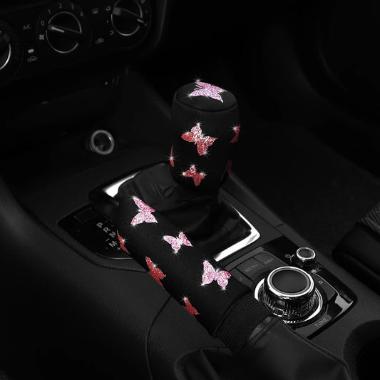 👑 Luxe Butterfly Bling Handbrake & Gear Shift Cover Set – Drive with Elegance & Sparkle 👑