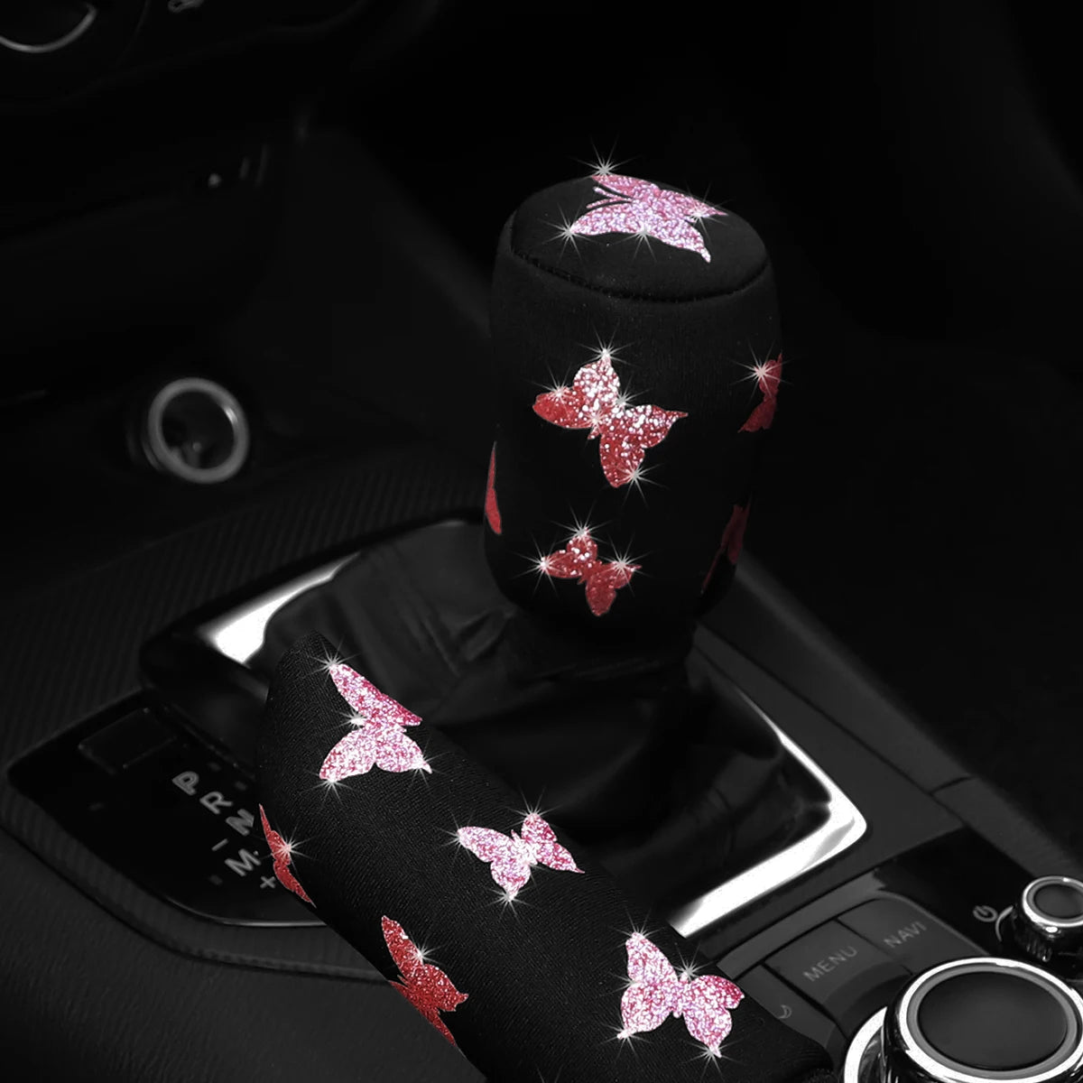 👑 Luxe Butterfly Bling Handbrake & Gear Shift Cover Set – Drive with Elegance & Sparkle 👑