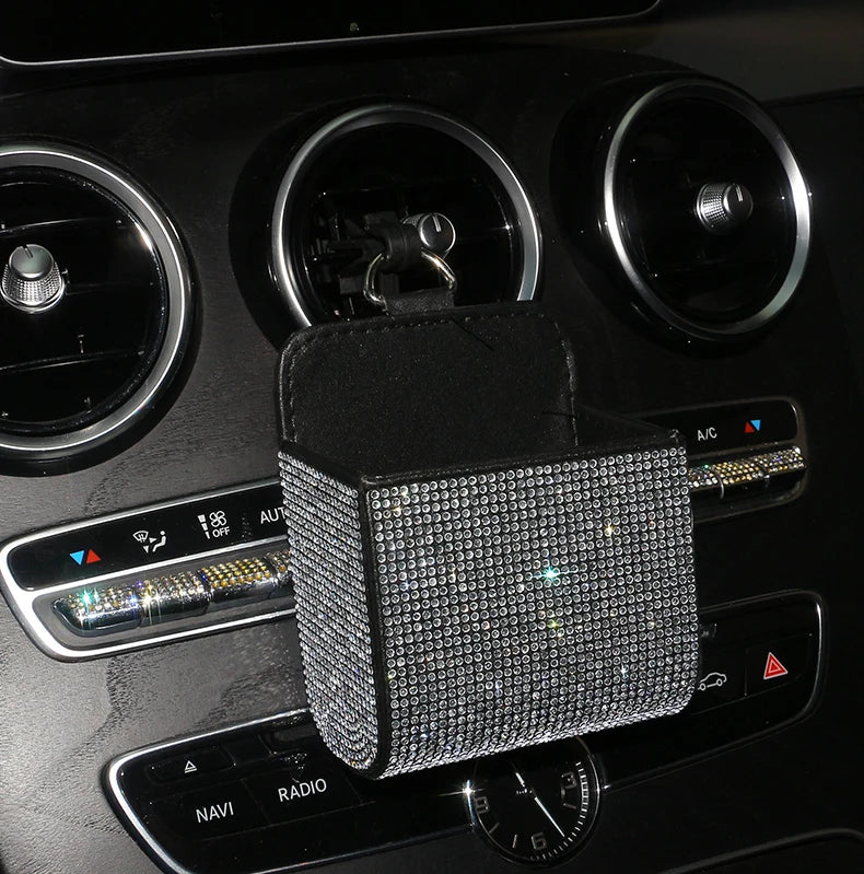 👑 Luxe Crystal Diamond Car Vent Storage Box – Chic & Functional Glam for Queens 👑