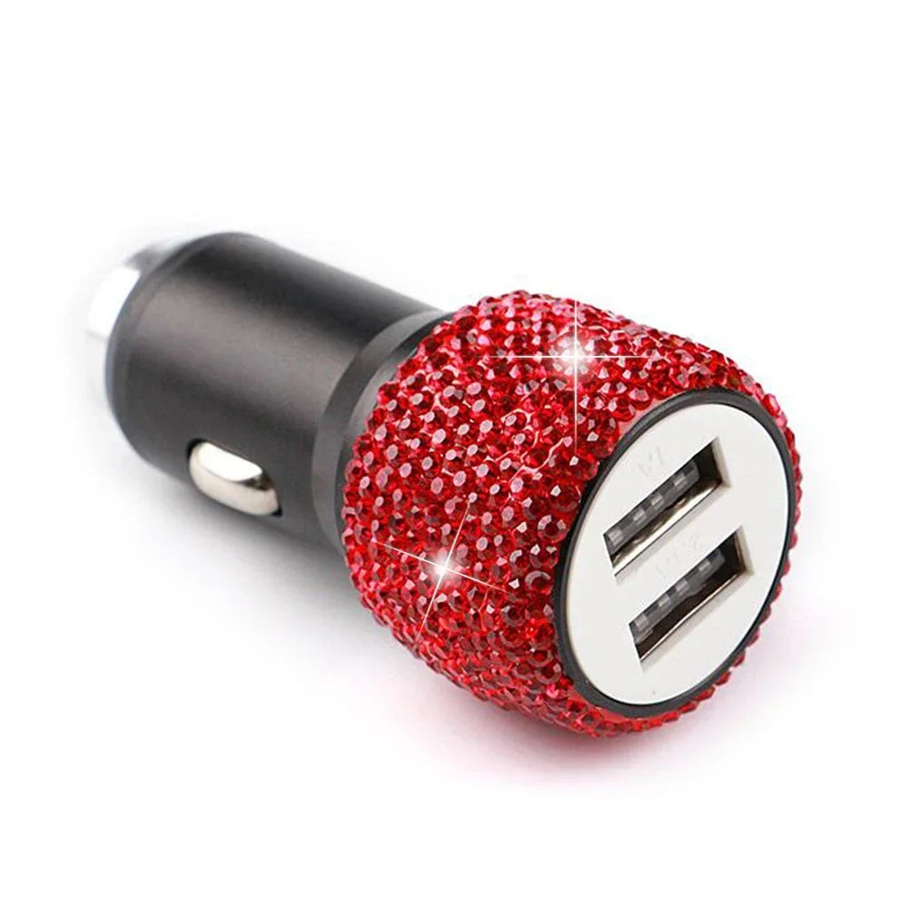 👑 Luxe Bling Dual-Port USB Car Charger – Sparkle & Speed for the Modern Queen 👑