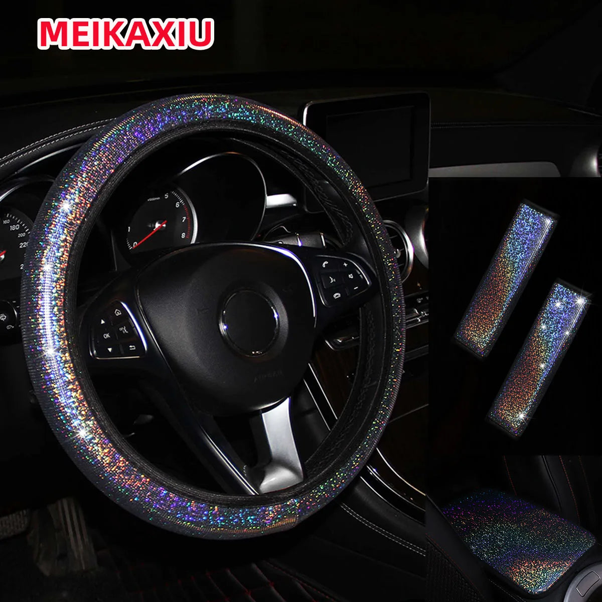 👑 Luxe 4-Piece Bling Leather Car Interior Set – Shine in Every Drive 👑