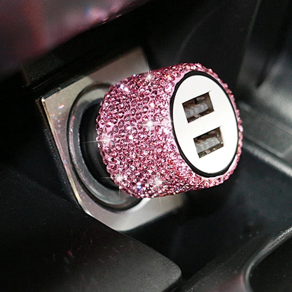 👑 Luxe Bling Dual-Port USB Car Charger – Sparkle & Speed for the Modern Queen 👑