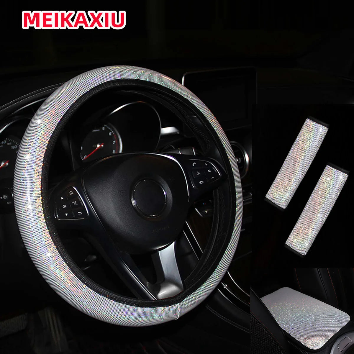 👑 Luxe 4-Piece Bling Leather Car Interior Set – Shine in Every Drive 👑