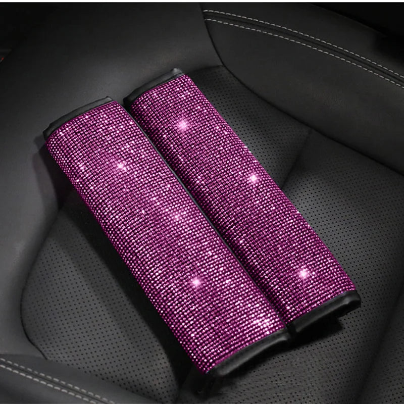 2 Pack Crystal Rhinestone Car Seat Belt Cover Auto Should Padding Protector Diamond Car Interior Accessories For Women Girls