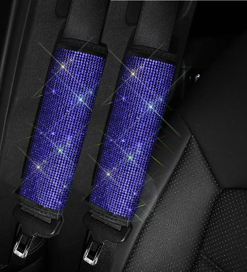 2 Pack Crystal Rhinestone Car Seat Belt Cover Auto Should Padding Protector Diamond Car Interior Accessories For Women Girls