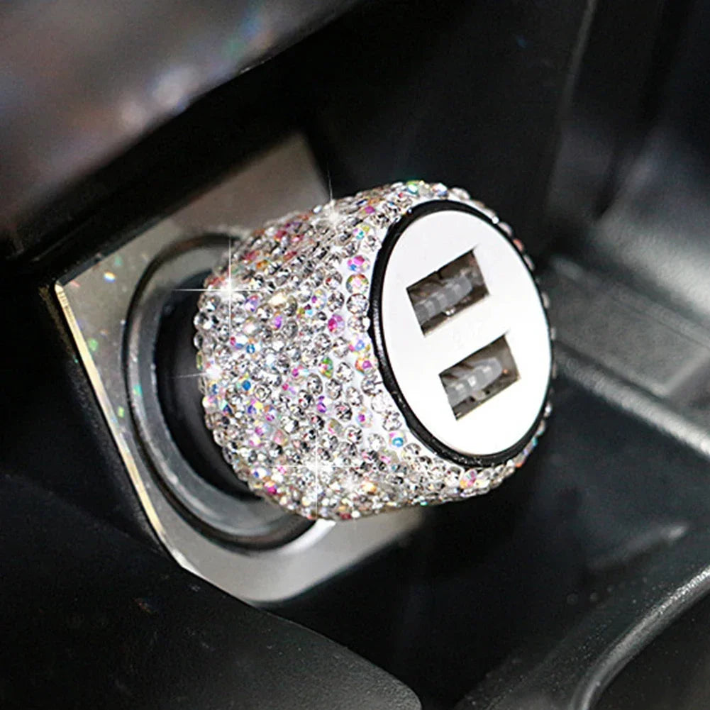 👑 Luxe Bling Dual-Port USB Car Charger – Sparkle & Speed for the Modern Queen 👑