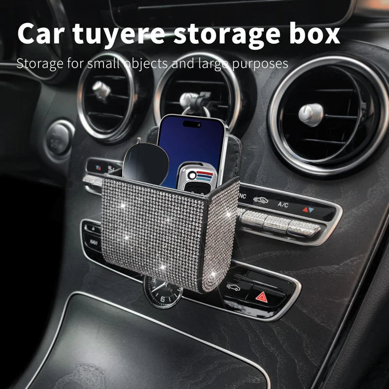 👑 Luxe Crystal Diamond Car Vent Storage Box – Chic & Functional Glam for Queens 👑