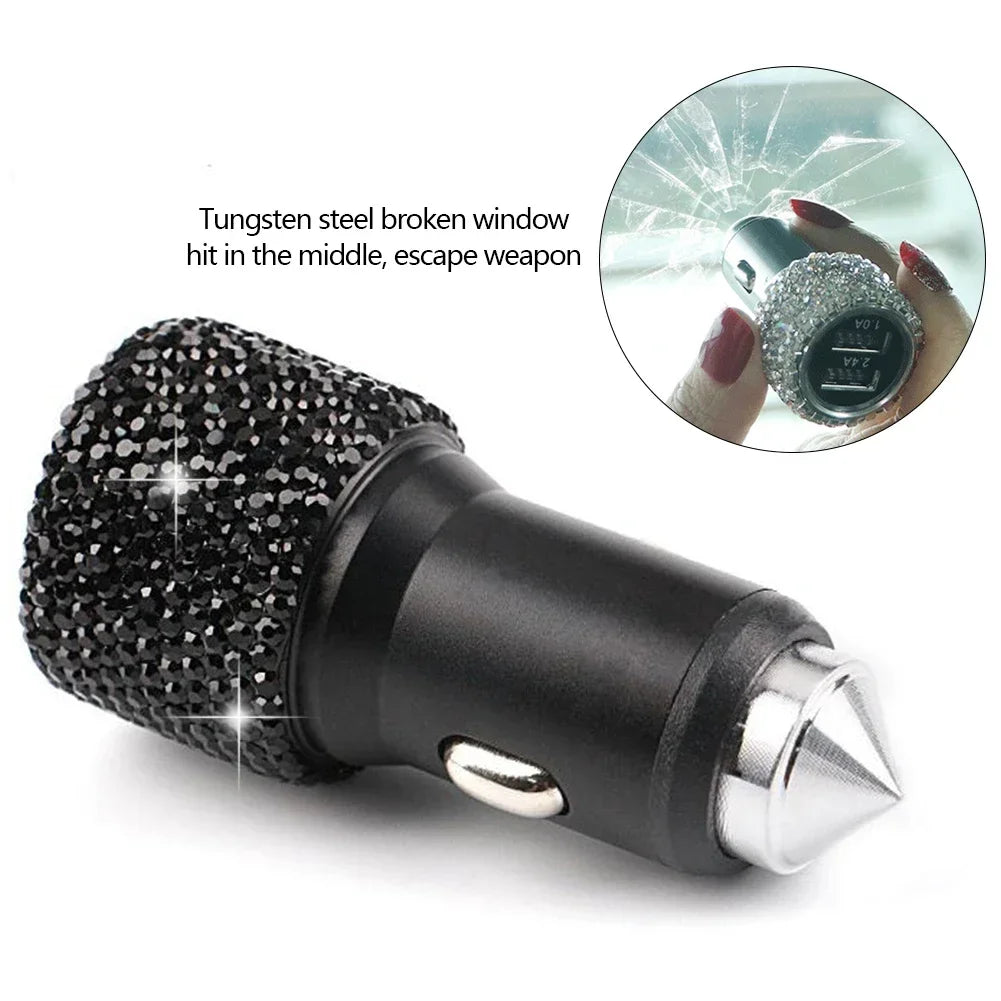 👑 Luxe Bling Dual-Port USB Car Charger – Sparkle & Speed for the Modern Queen 👑