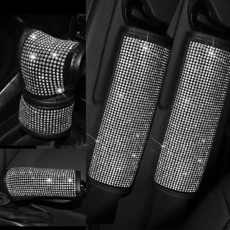 👑 Luxe Black Diamond Gear Shift & Handbrake Cover – Bling Meets Bold Elegance 👑