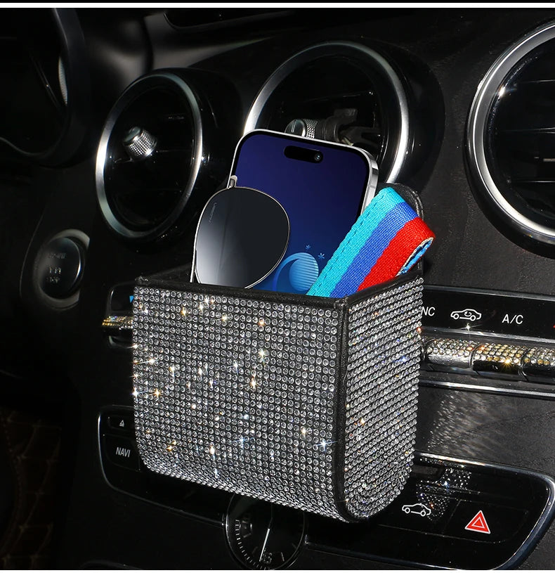 👑 Luxe Crystal Diamond Car Vent Storage Box – Chic & Functional Glam for Queens 👑