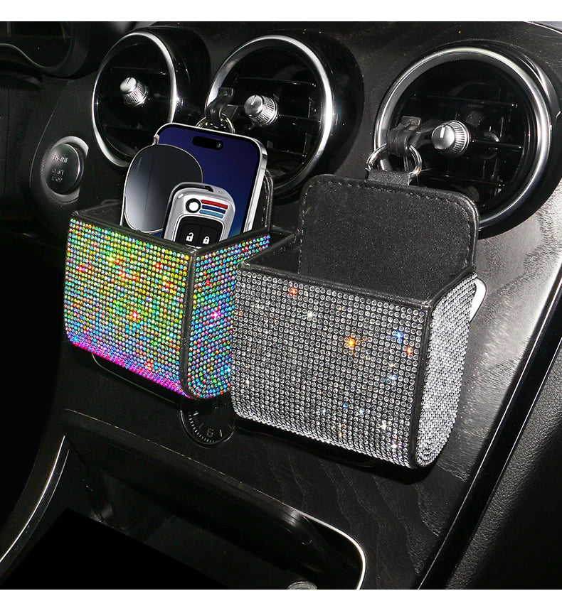 👑 Luxe Crystal Diamond Car Vent Storage Box – Chic & Functional Glam for Queens 👑