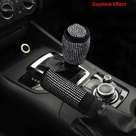 👑 Luxe Diamond Plush Leather Handbrake & Gear Shift Cover Set – Comfort & Sparkle in Every Drive 👑