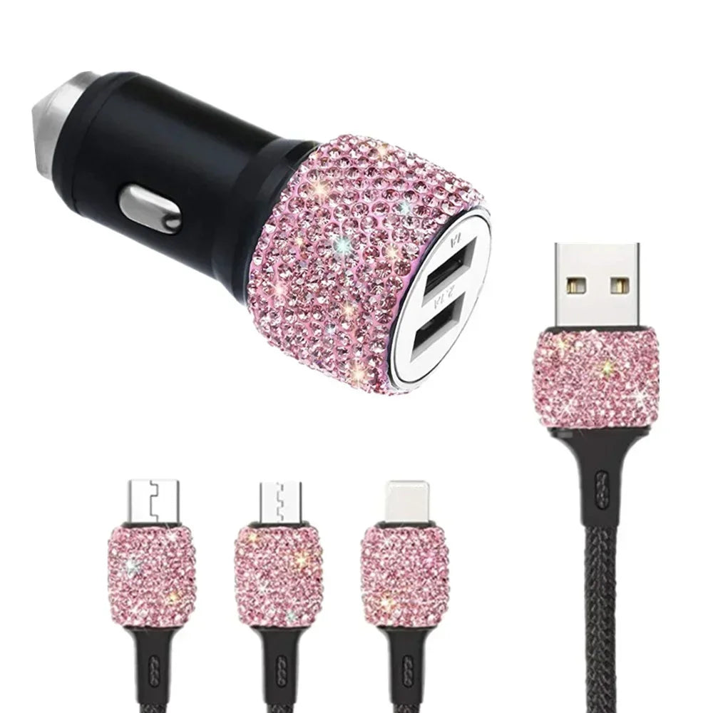 👑 Luxe Bling Dual-Port USB Car Charger – Sparkle & Speed for the Modern Queen 👑