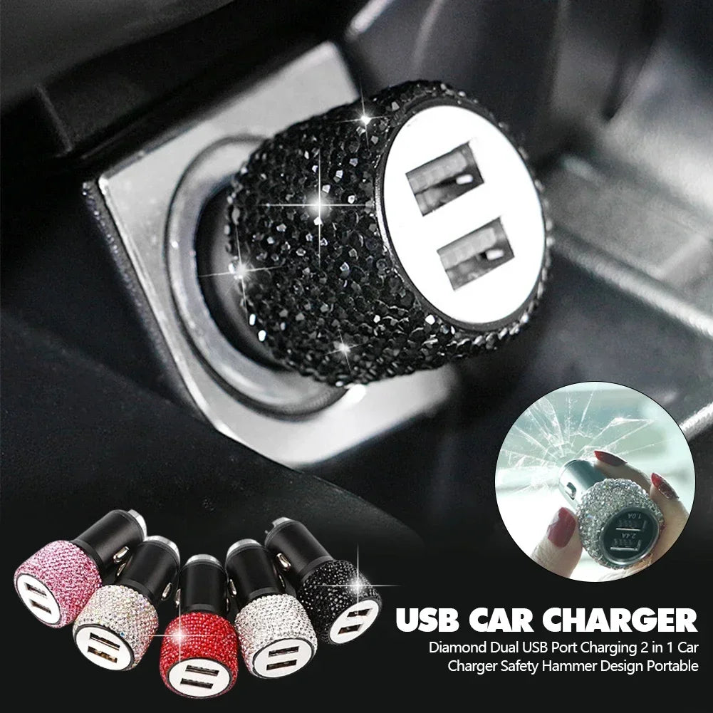 👑 Luxe Bling Dual-Port USB Car Charger – Sparkle & Speed for the Modern Queen 👑